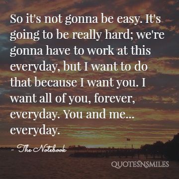 So it's not gonna be easy. It's going to be really hard; we're gonna have to work at this everyday, but I want to do that because I want you. I want all of you, forever, everyday. You and me... everyday.