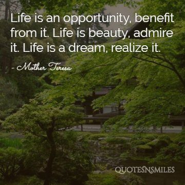 life is an opportunity Mother Teresa Picture Quote