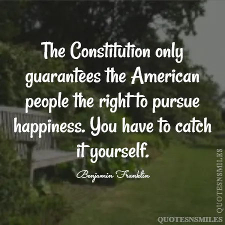 the constitution only guarantees the american people the right to pursue happiness you have to catch it yourself 