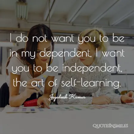 i do not want you to be in my dependent i want you to be independent the art of self learning 