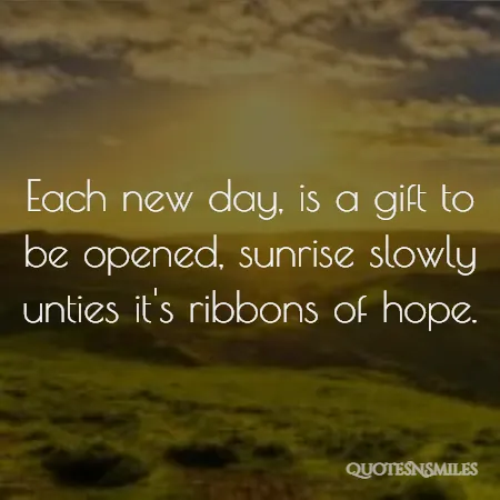 each new day is a gift to be opened sunrise slowly unties it s ribbons of hope 