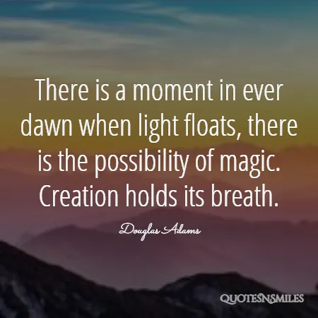 there is a moment in ever dawn when light floats there is the possibility of magic creation holds its breath 