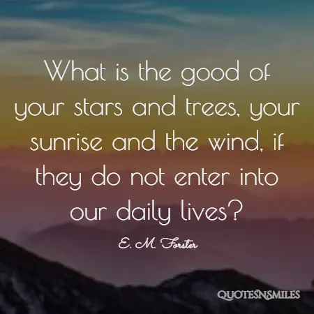 what is the good of your stars and trees your sunrise and the wind if they do not enter into our daily lives 